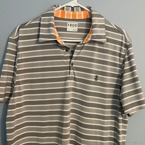 IZOD Golf Men’s Medium Grey Striped Nylon polo - Picture 1 of 5